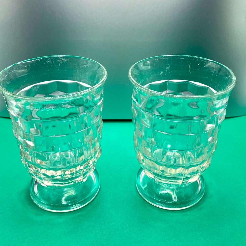 1980’s Lancaster Colony American Whitehall Footed Cubist Water Tumbler Set Of 2